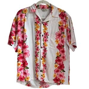 White Floral Hawaiian Button-Down Shirt - Casual Men’s Summer Shirt